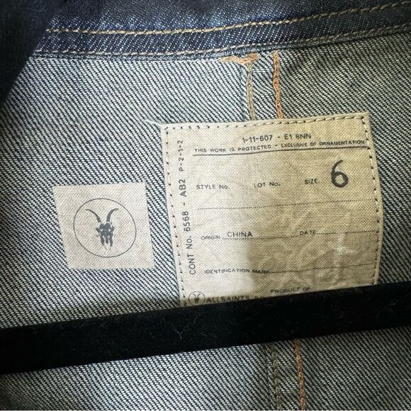 AllSaints Kuro Denim Jacket Button Front Cowl Neck Women’s Size 6 - Picture 4 of 8